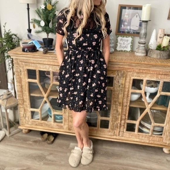 Hot Topic Darling Black Dress with Pink Roses - Picture 1 of 14